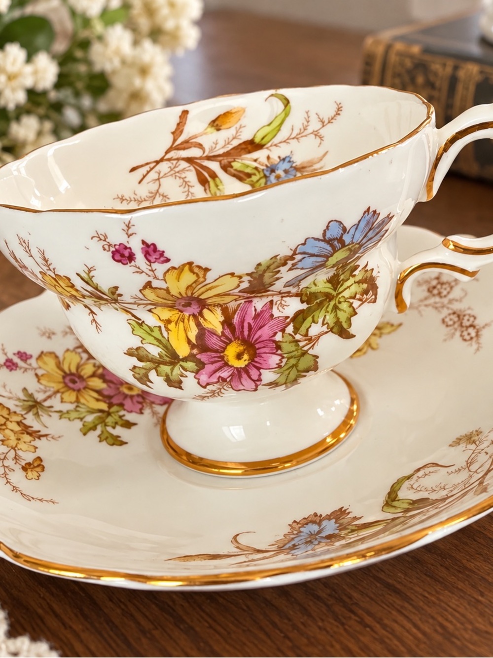Rosina Vintage Floral Porcelain Teacup and Saucer - Multi-Color